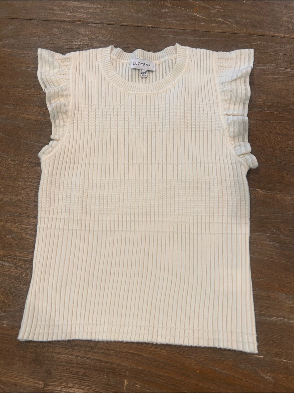 Lucy Paris Cream Ribbed Knit Crewneck Top